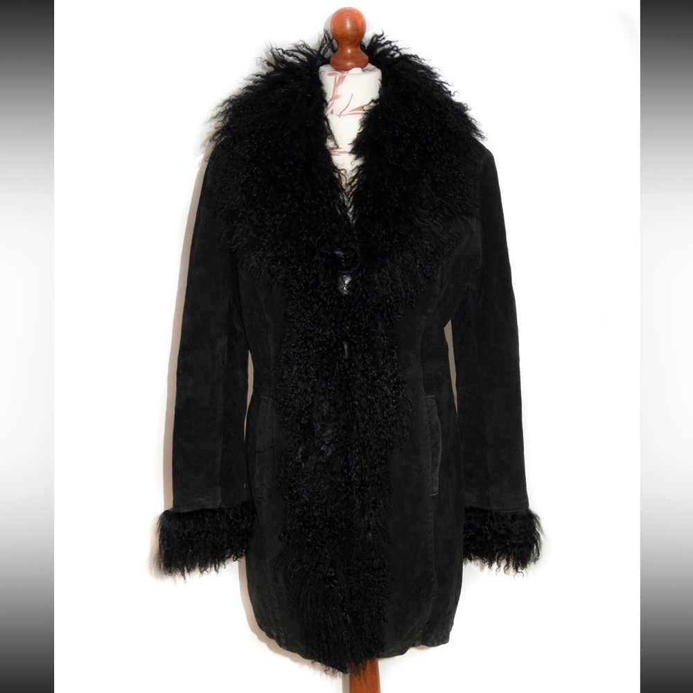 Black Penny Lane Suede and Mongolian Fur Jacket